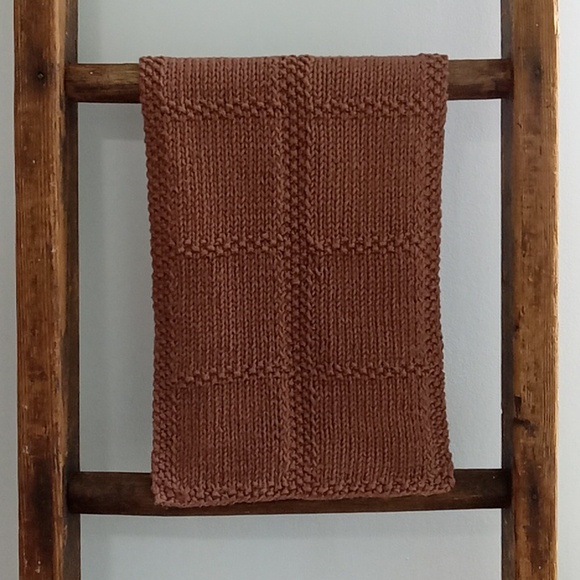 NWT Hand Crafted Handknit Chocolate Brown Cotton Windowpane Design Hand Towel - Picture 1 of 9